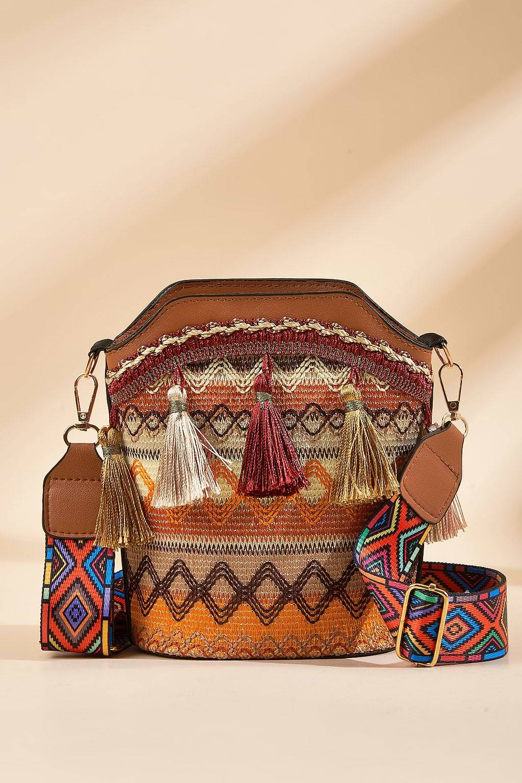 Sunset Embroidery Faux Leather Bag