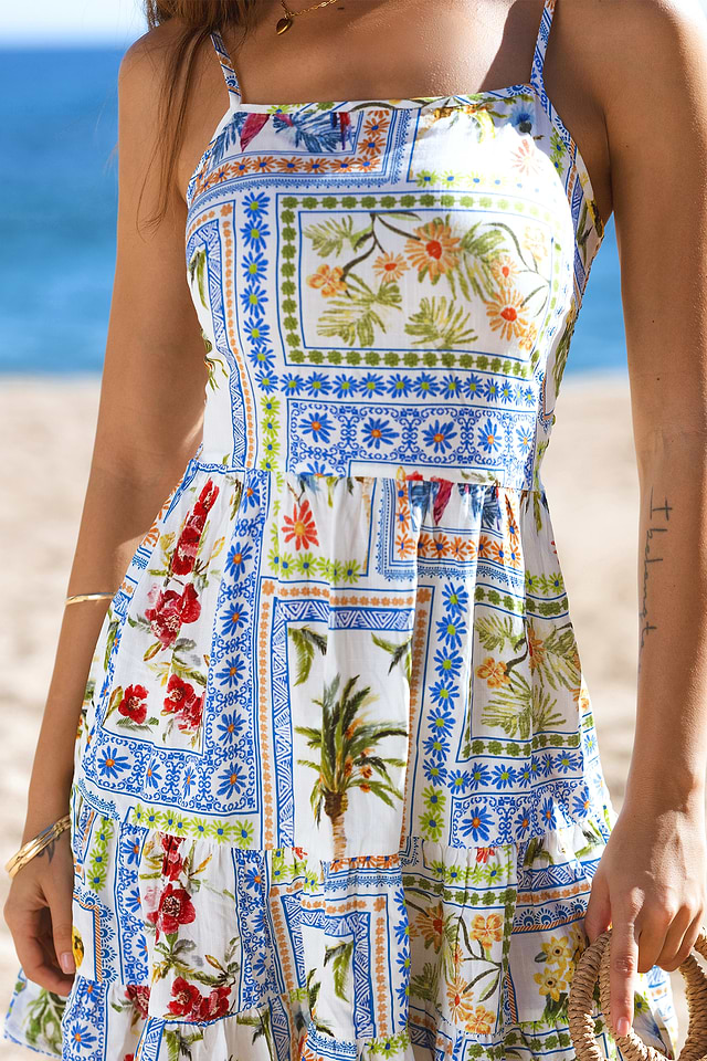 strapless open back dress Floral Tiered Halter Mini Party Dress