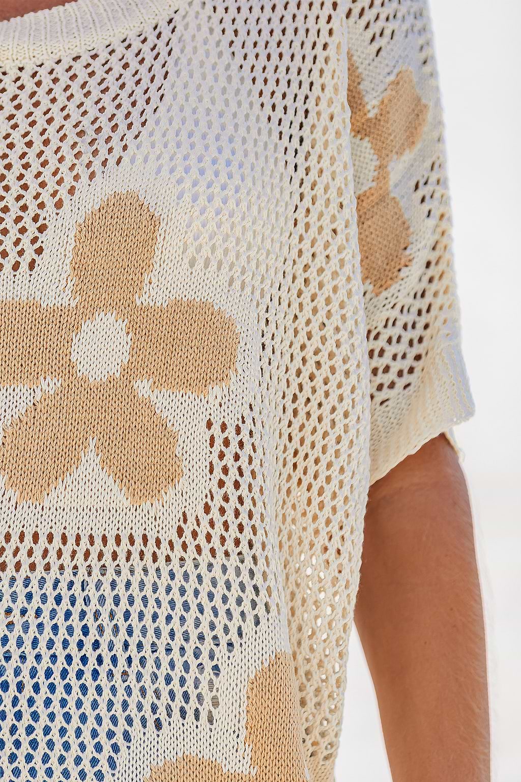 Beiges Gestricktes Strandtop mit Dolman-Ärmeln