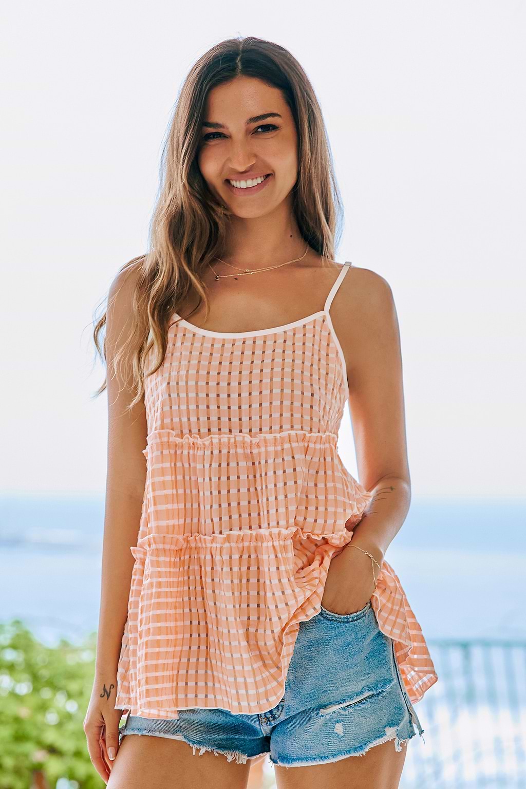 Peach Dream Checkered Cover-Up Top