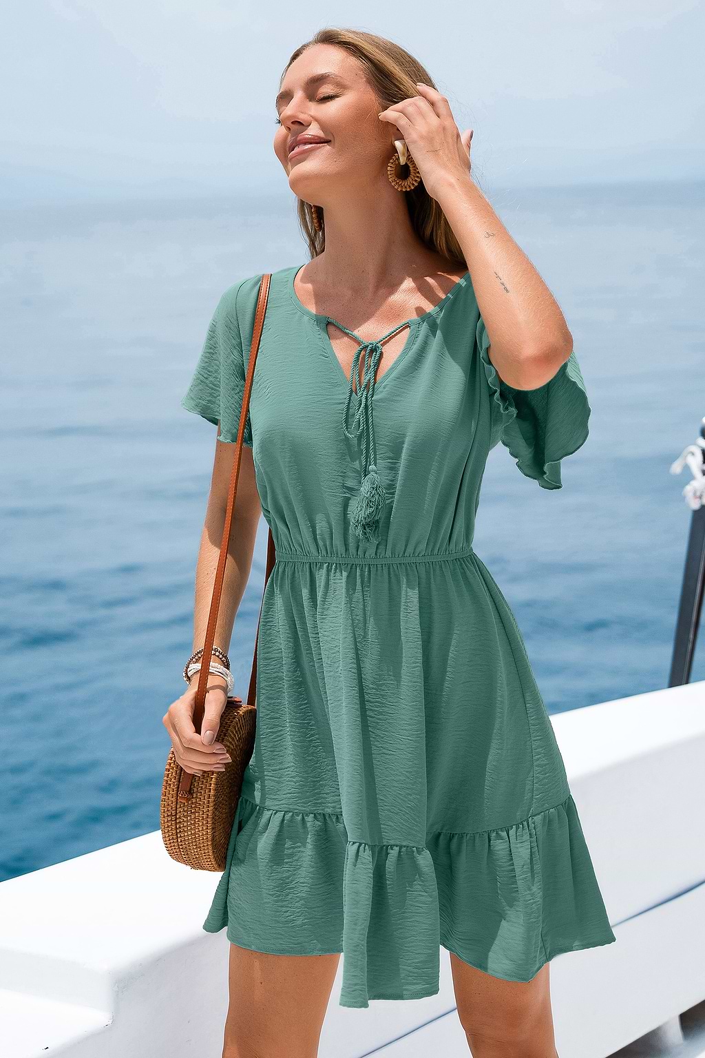 Ethereal Haze Green Mini Dress