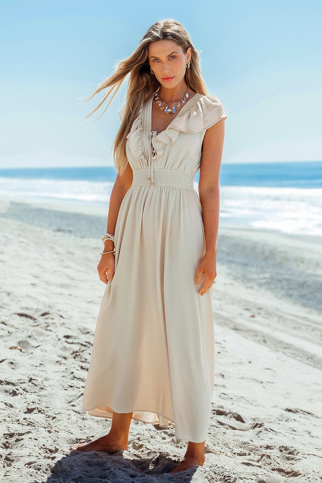Whispering Sands Beige Maxi Dress