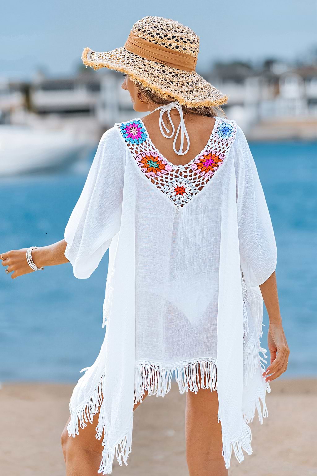 Robe cover up courte blanche ourlet mouchoir