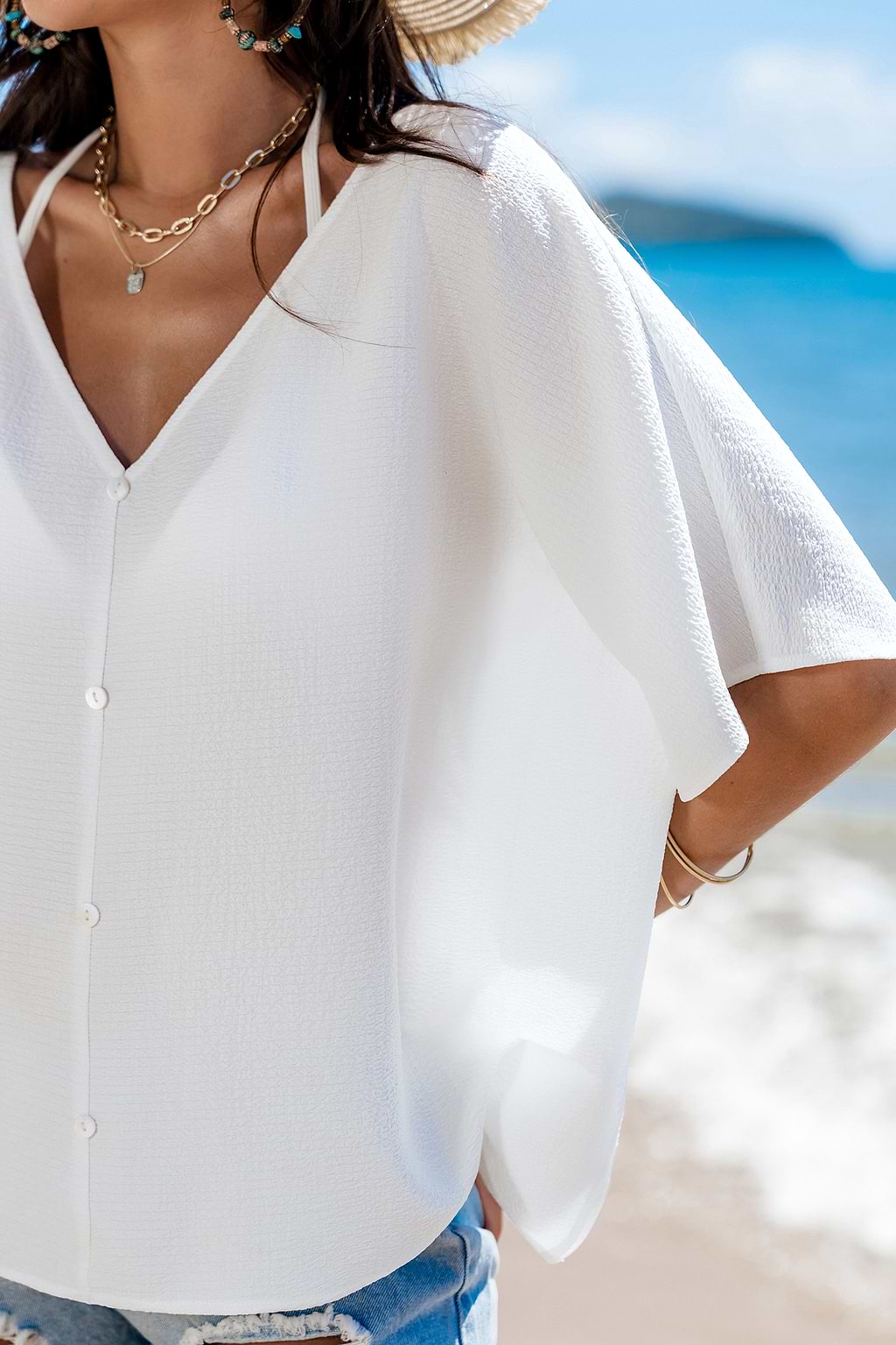 Crisp Breeze White Cover-Up Top