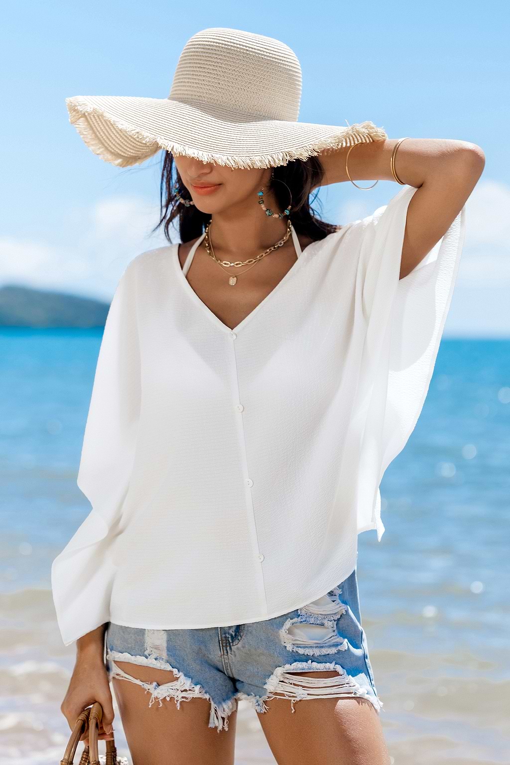 Crisp Breeze White Cover-Up Top