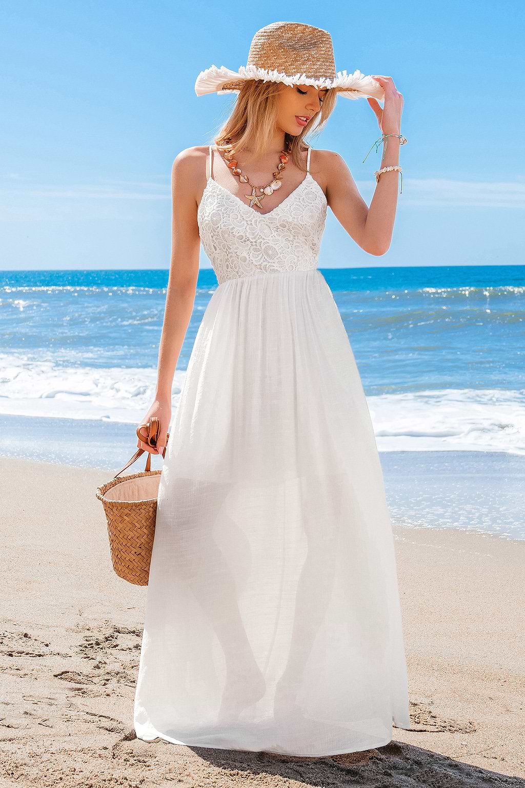 Vintage Charm White Maxi Dress