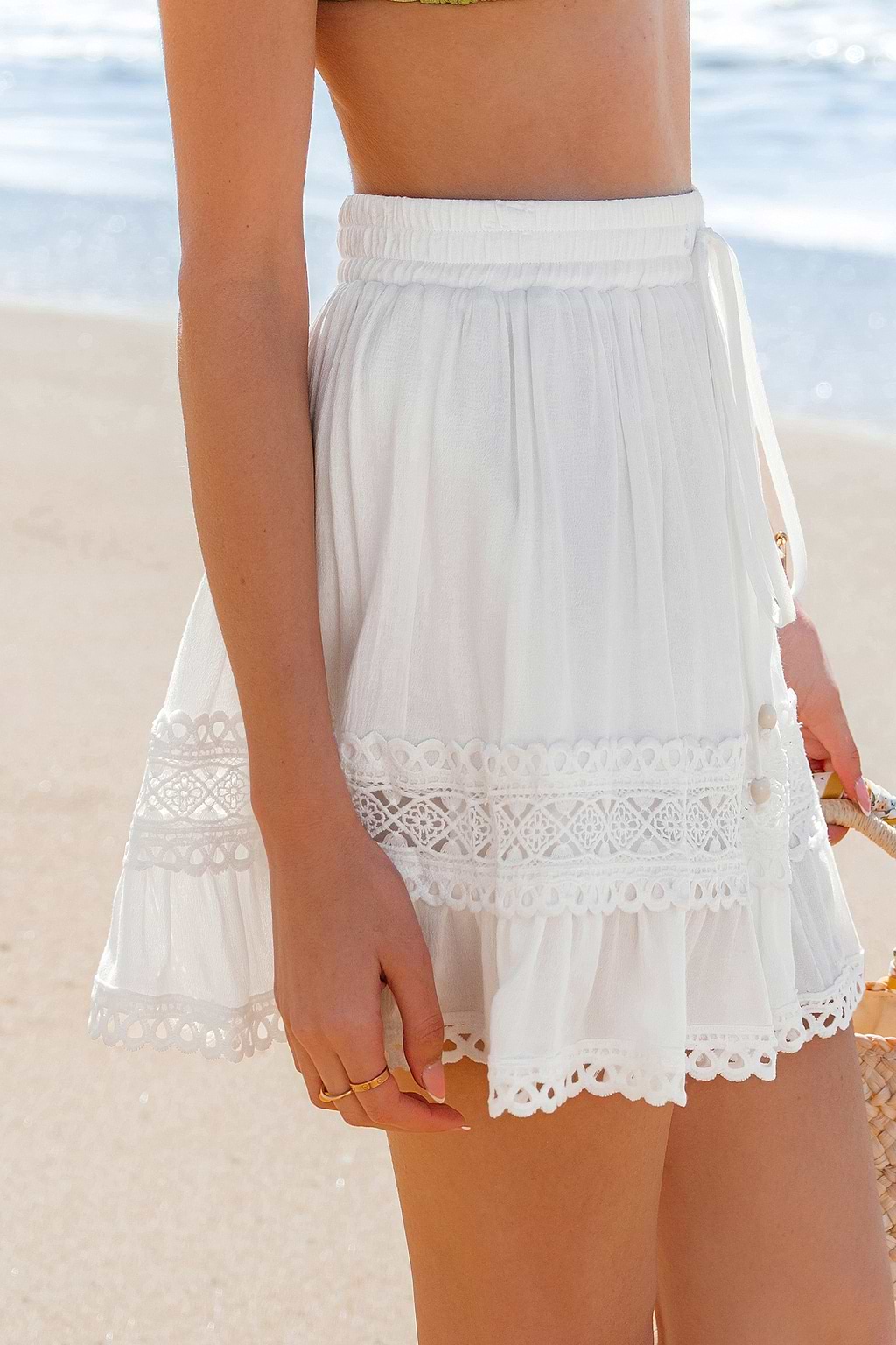 Paréo cover up blanc dentelle contrastée