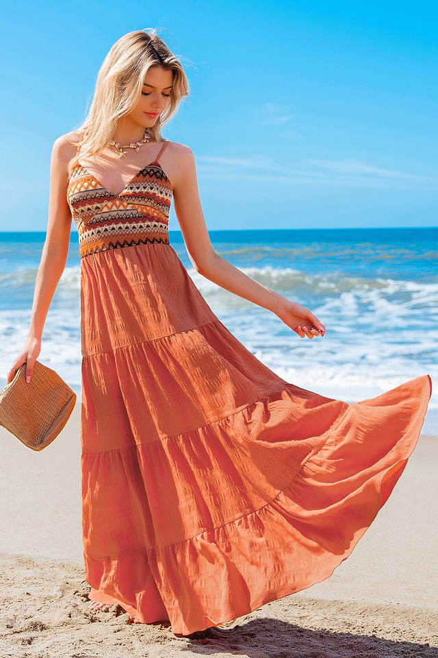 orange shadow leaf low back oversized maxi beach dress Jovani 63349 Size 24 PEACH Mermaid Prom Dress Sequin main image 0