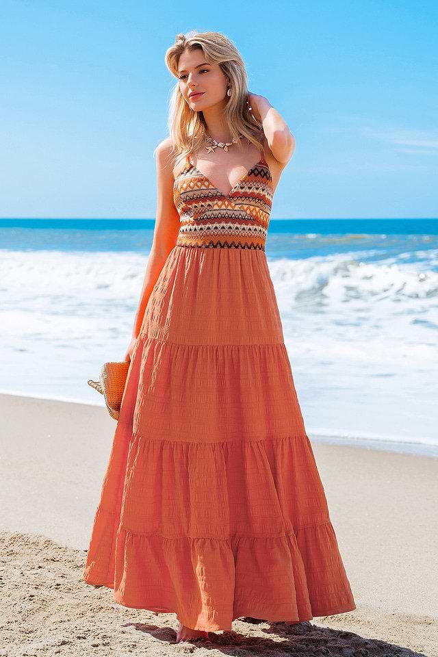 orange beach dress uk Orange Coral Silk Designer Maxi Dress XLarge / Orange / Silk main image 1
