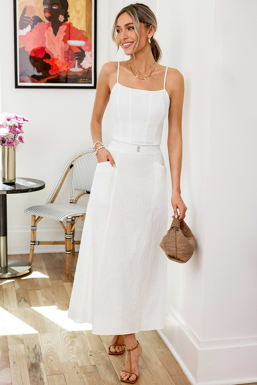 Weißes Ärmelloses Oberteil mit gesmoktem Rücken