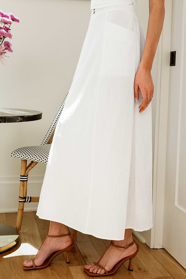 Jupe Longue Blanche Ninety - Taille XS, Viscose, Plissée, Neuf Sans étiquette, Maxi