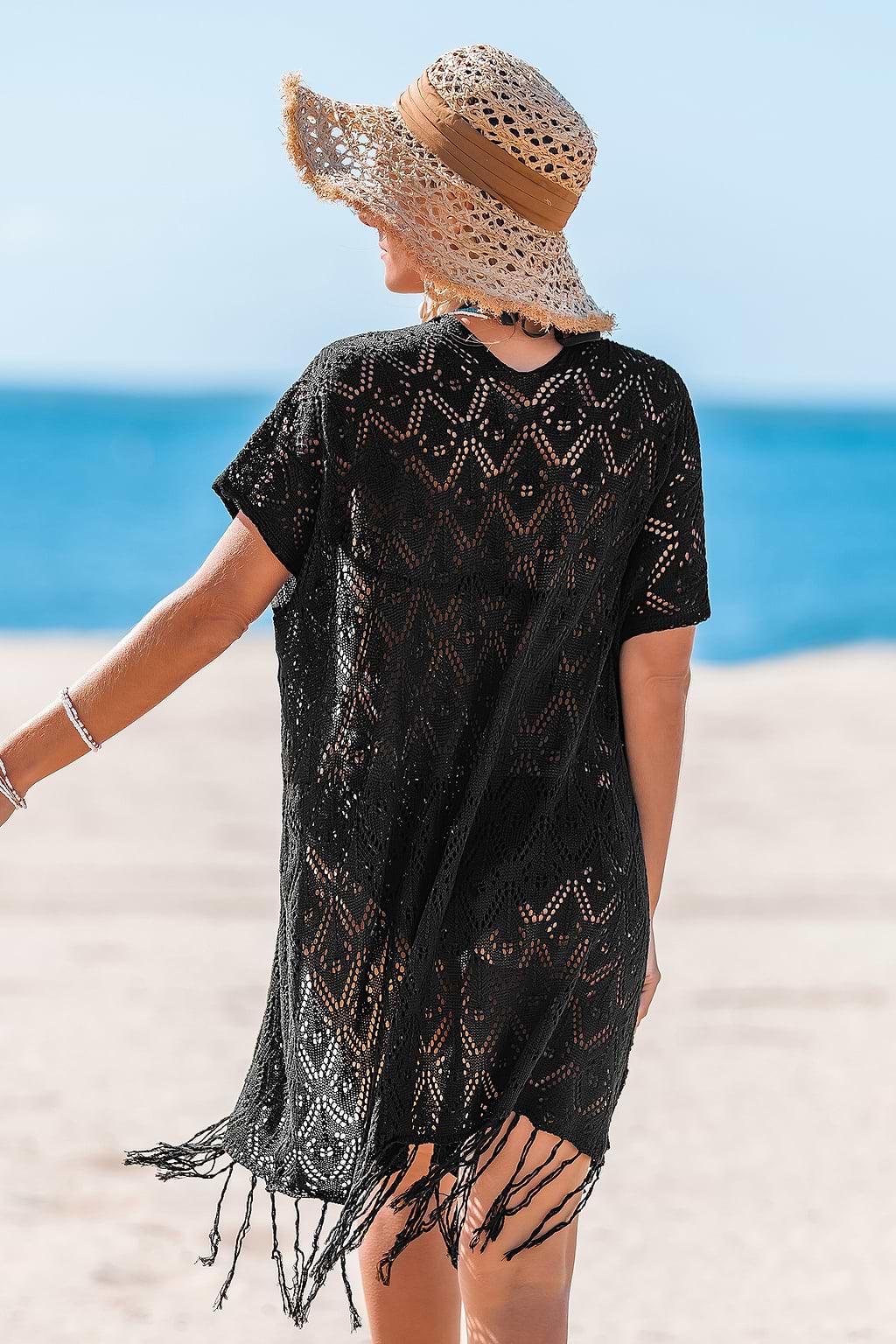 Midnight Fringe Black Cover-Up Kimono