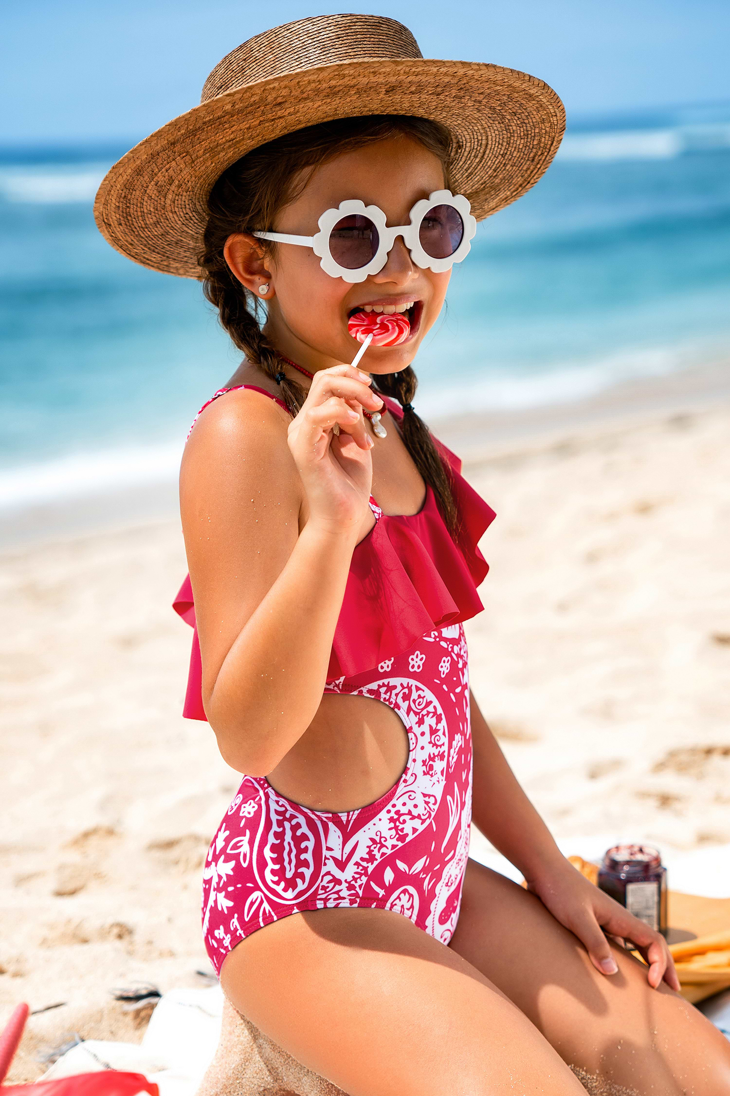 Seashell Flounce Paisley One-Piece Swimsuit