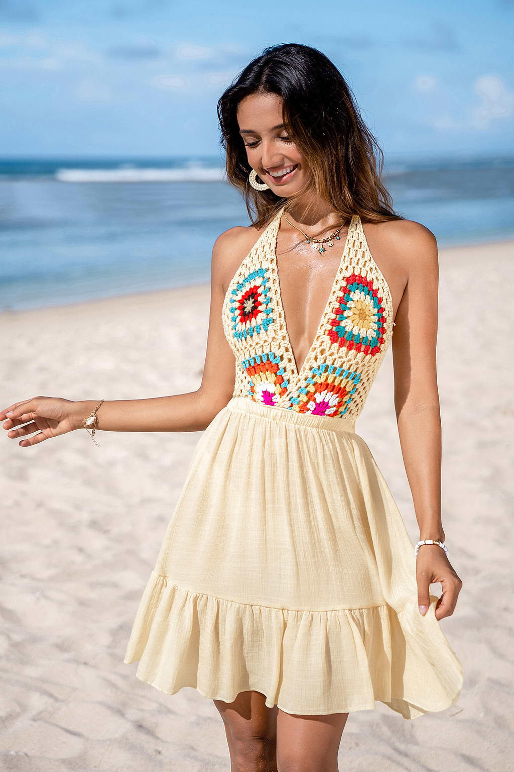 Flirty Crochet Cover-Up Mini Dress