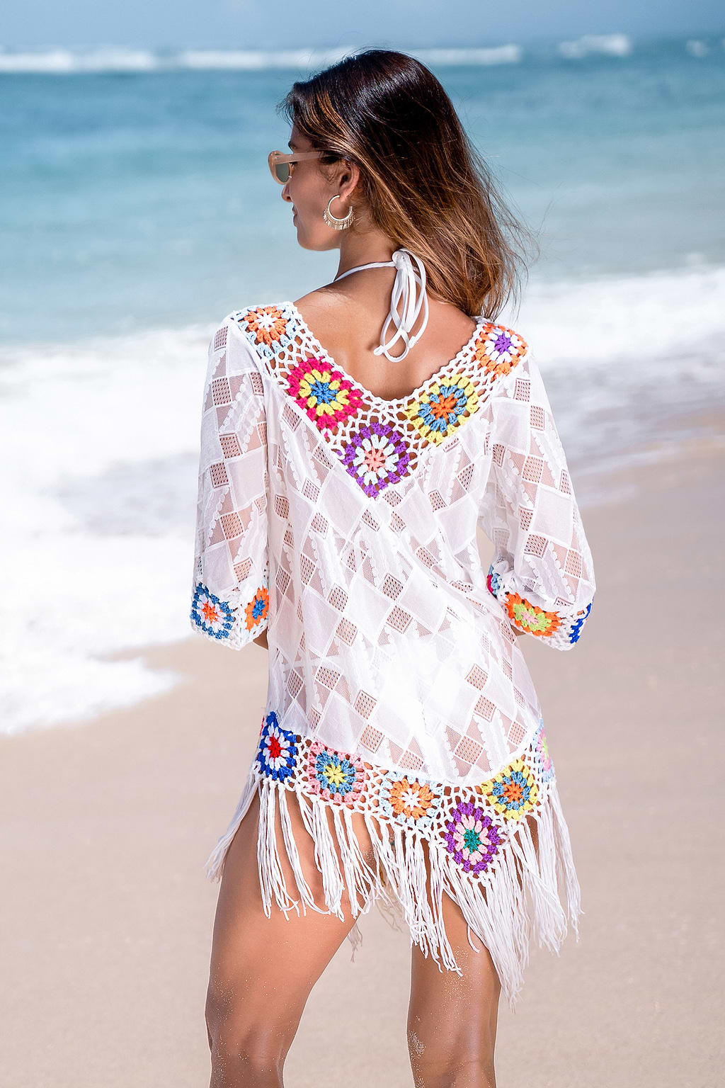 Prism Crochet White Cover-Up Mini Dress