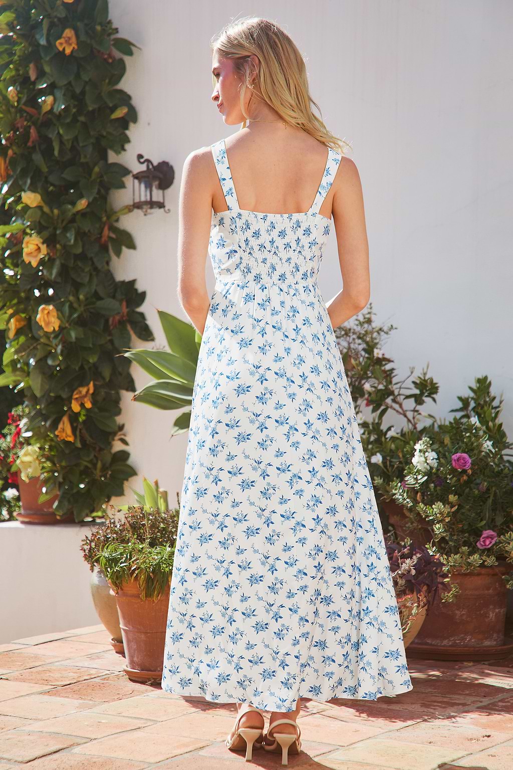 Abito lungo floreale blu Morning Bloom