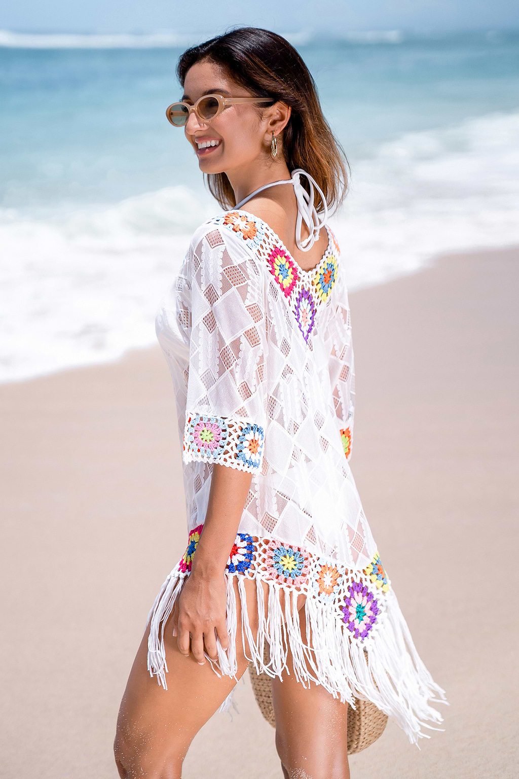Prism Crochet White Cover-Up Mini Dress