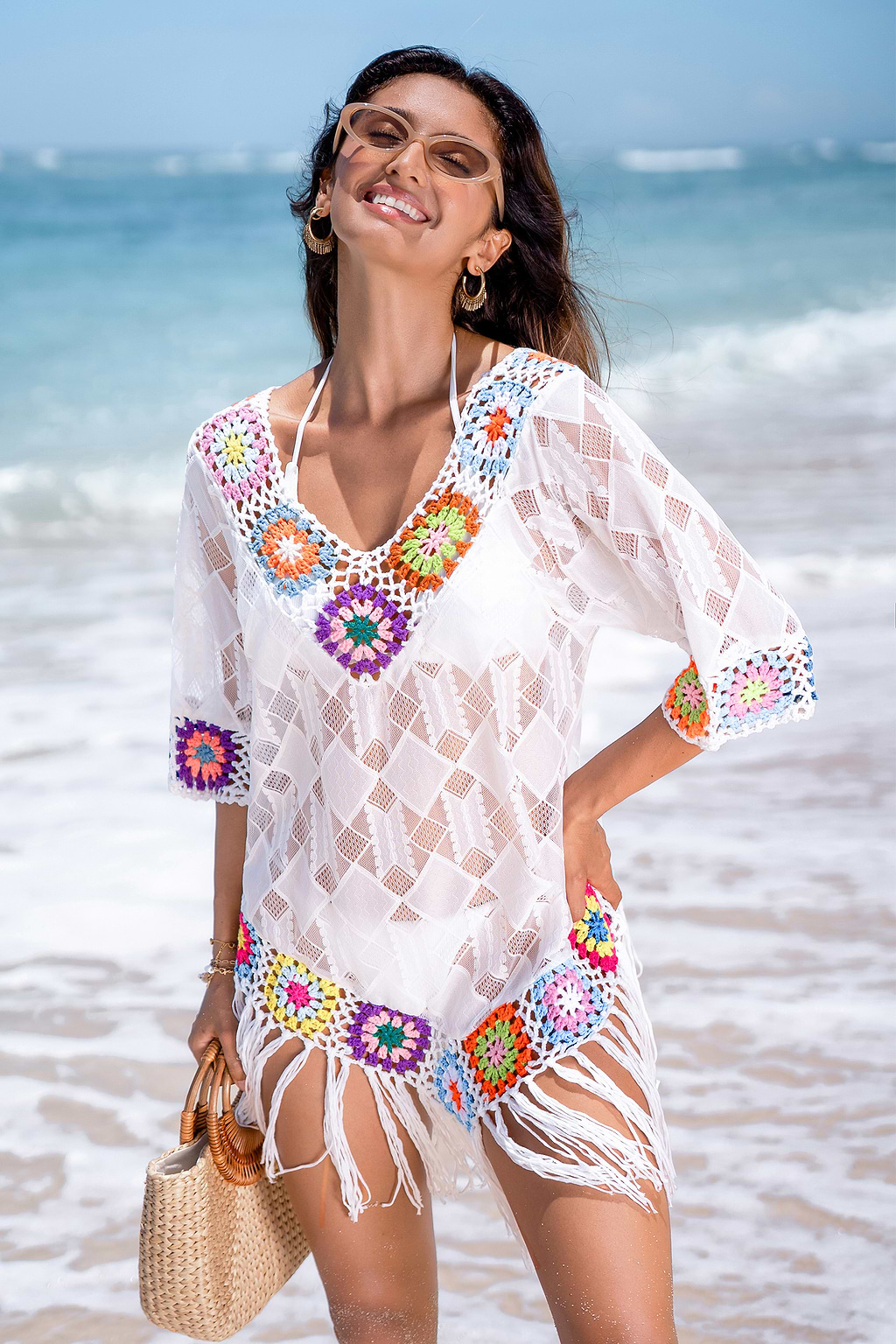 Prism Crochet White Cover-Up Mini Dress