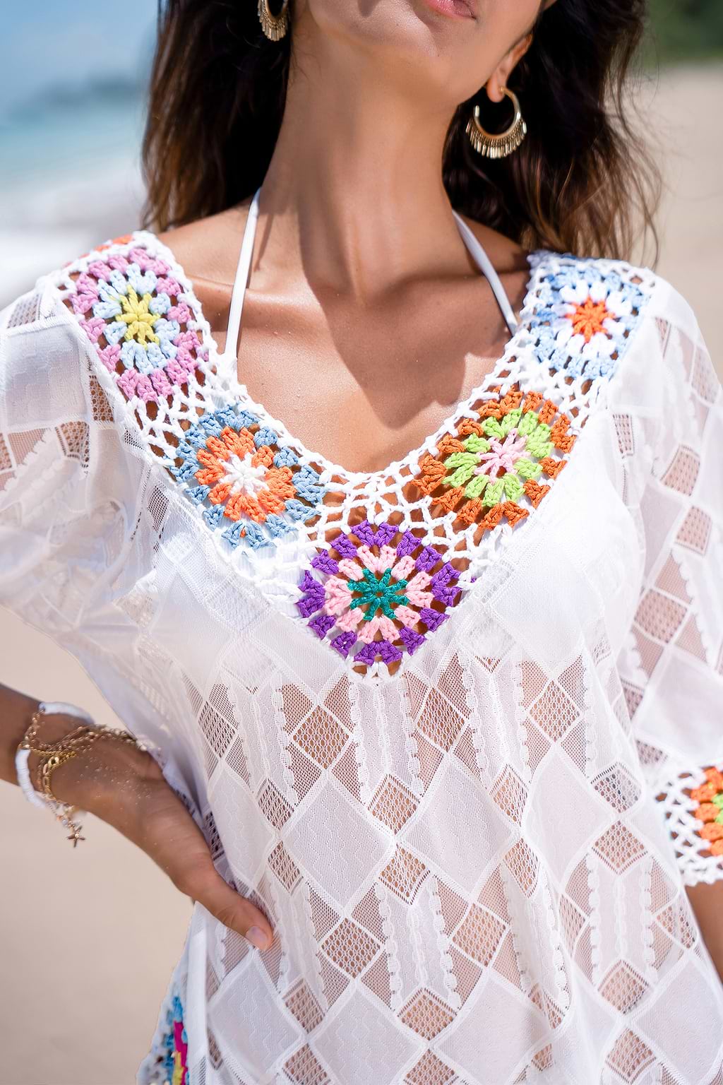 Prism Crochet White Cover-Up Mini Dress