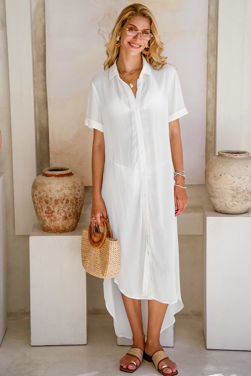 Relaxed & Polished White Midi Dress