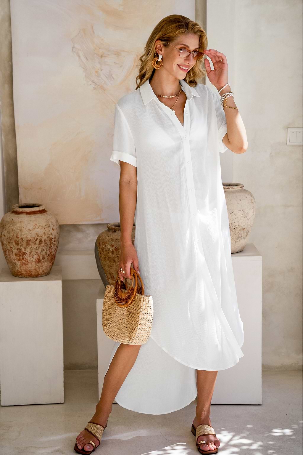 Relaxed & Polished White Midi Dress