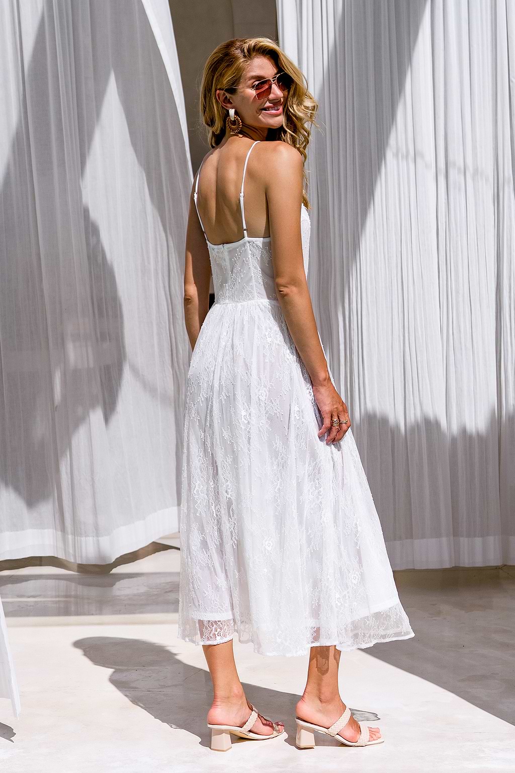 Elegant Lace White Maxi Dress