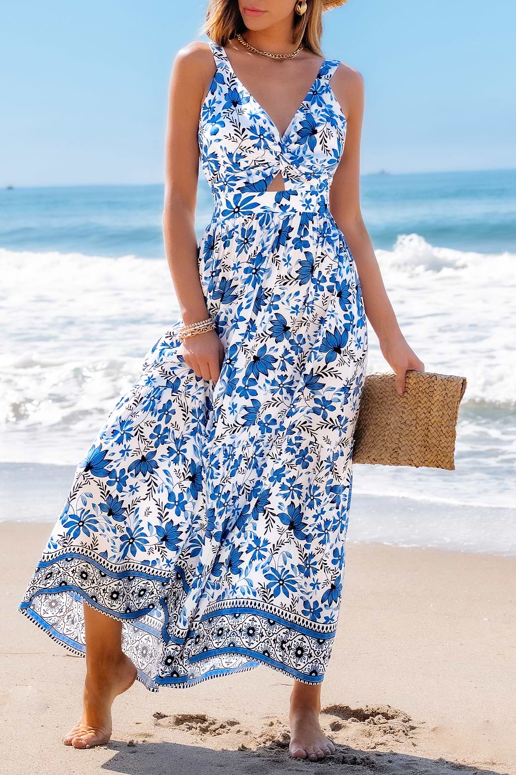Azure Blossom Floral Maxi Dress