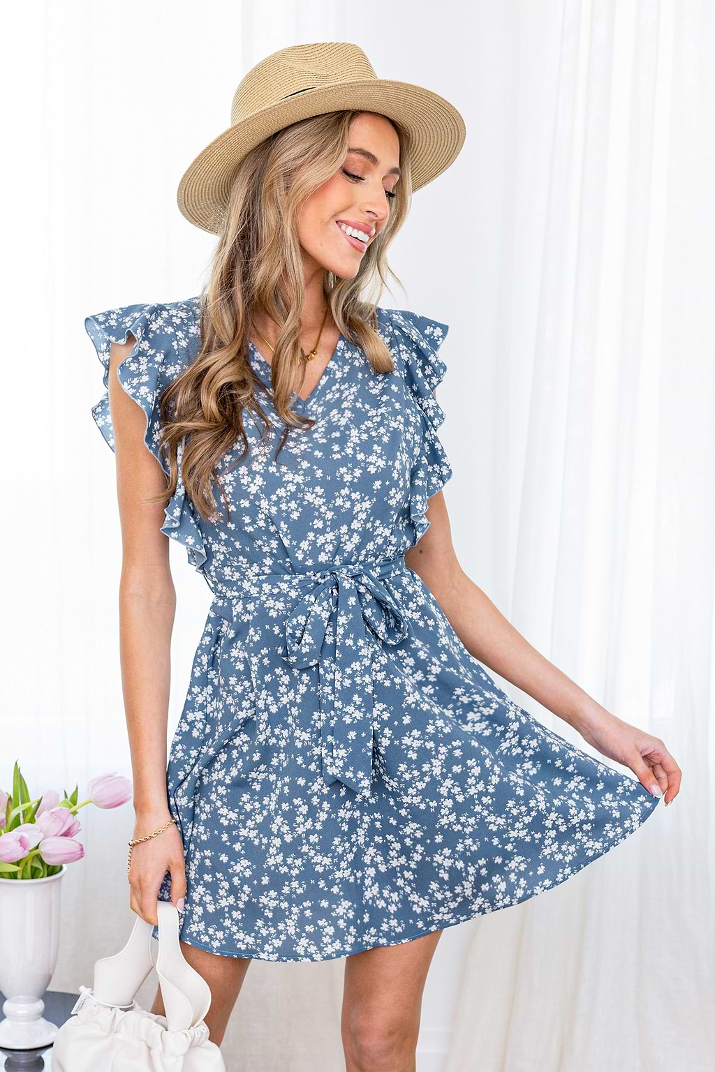 Baby's Breath Bouquet Floral Mini Dress