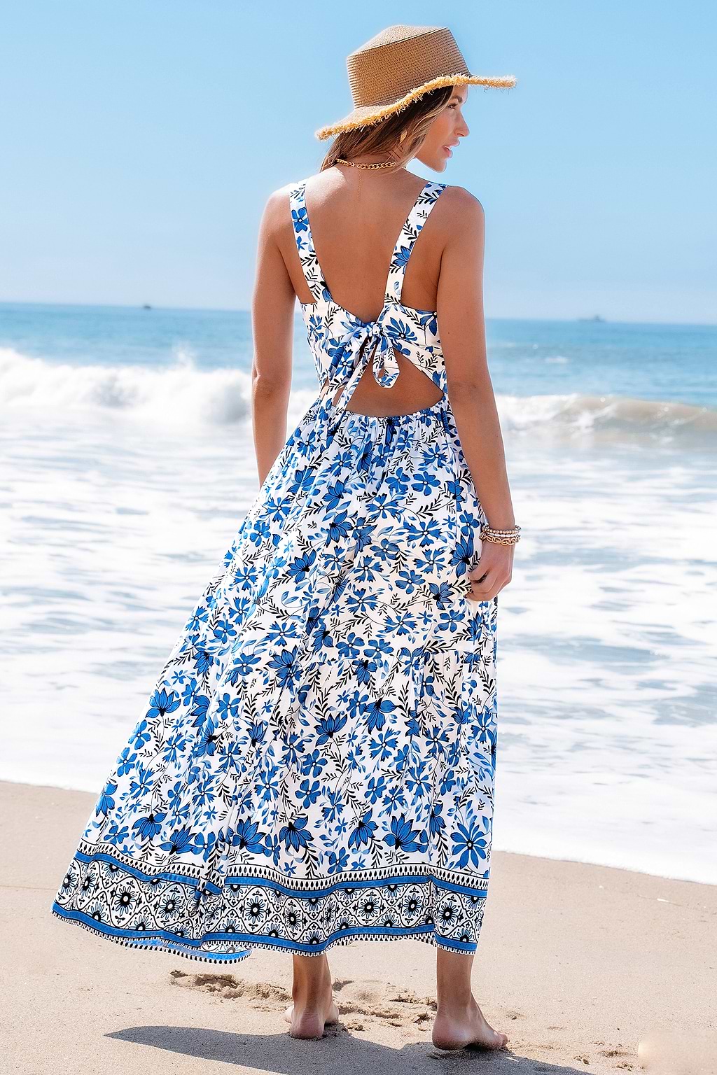 Azure Blossom Floral Maxi Dress