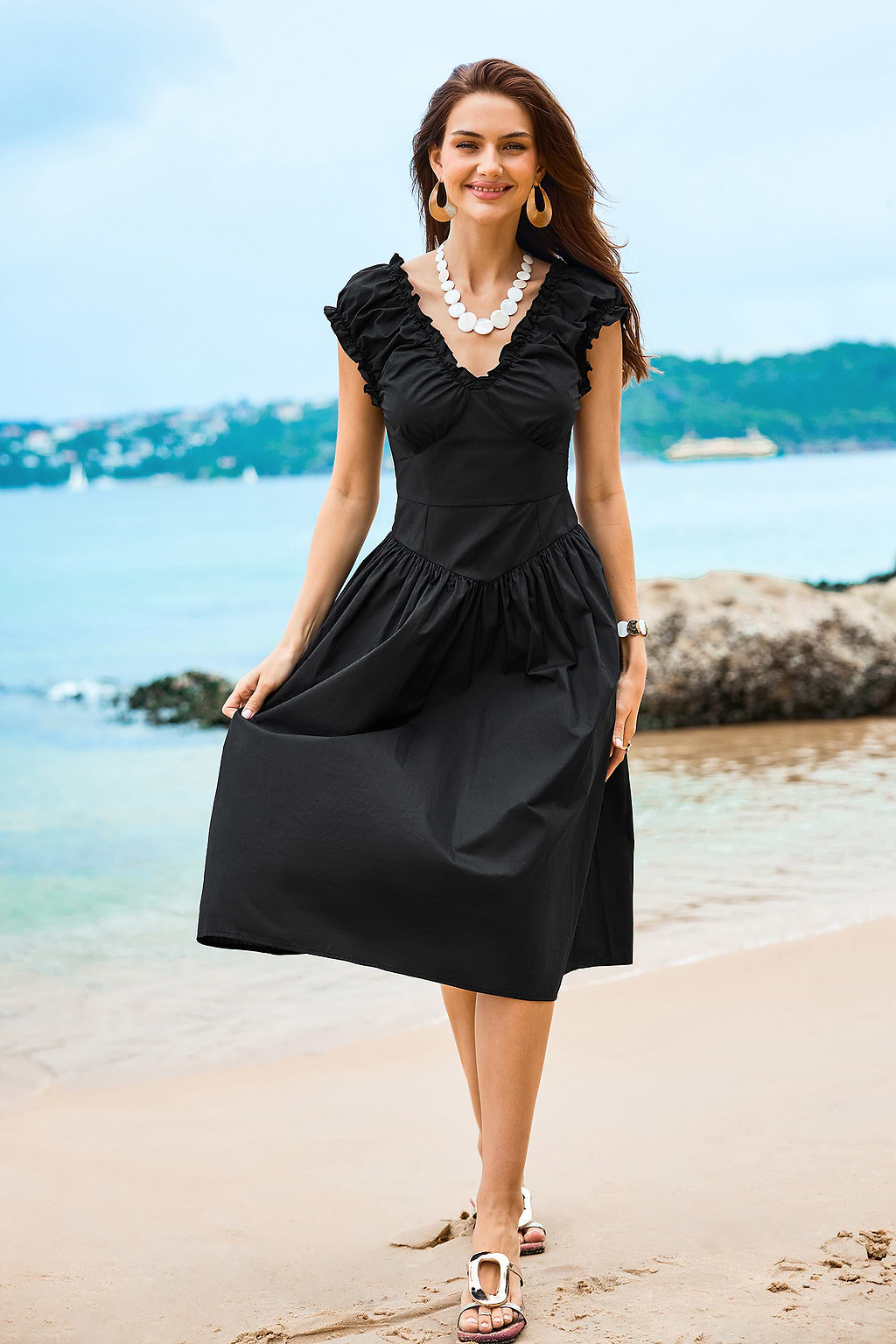 Retro Belle Black Midi Dress