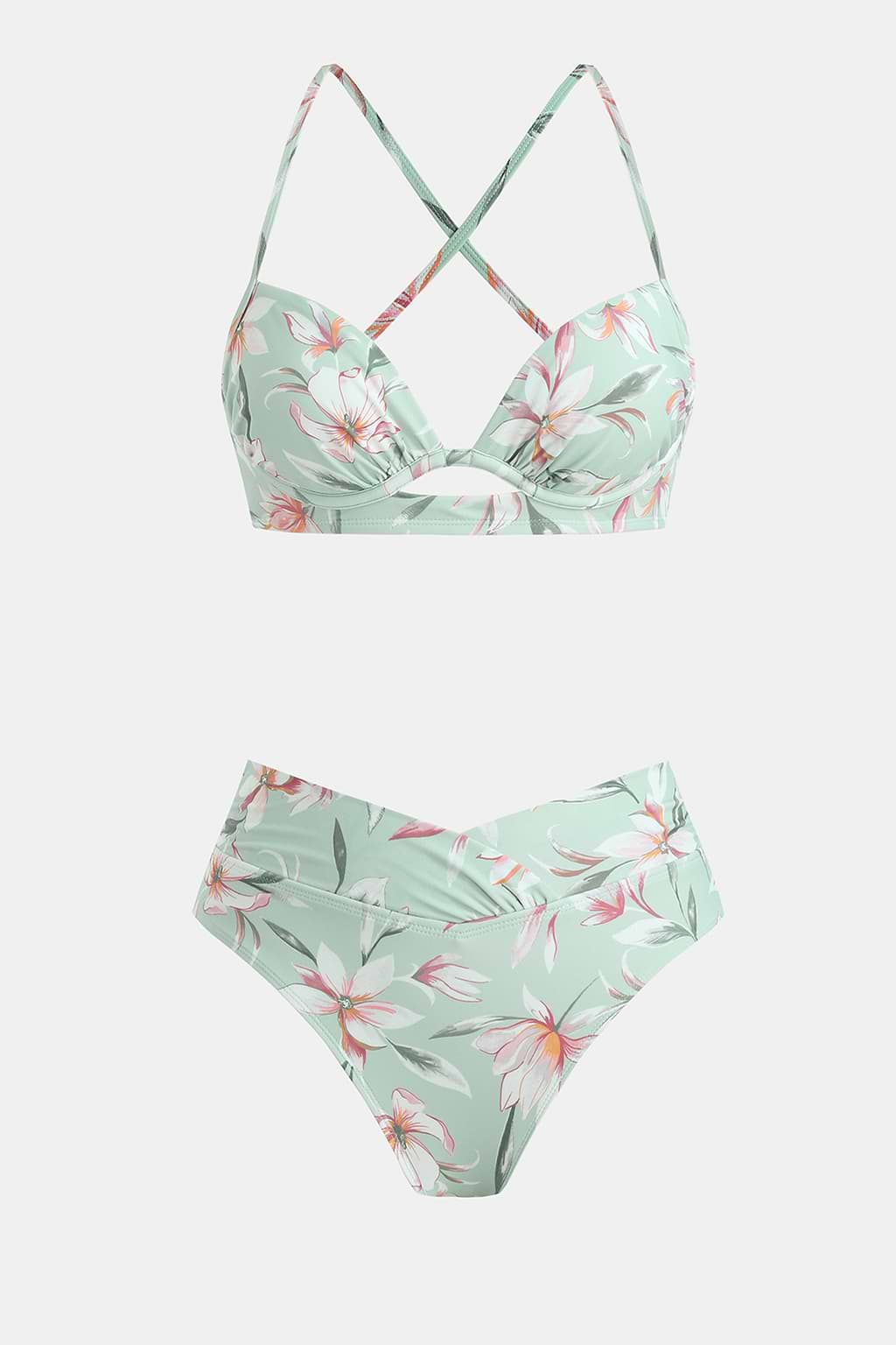 Recycled Floral Underwire High Waisted Bikini Set
