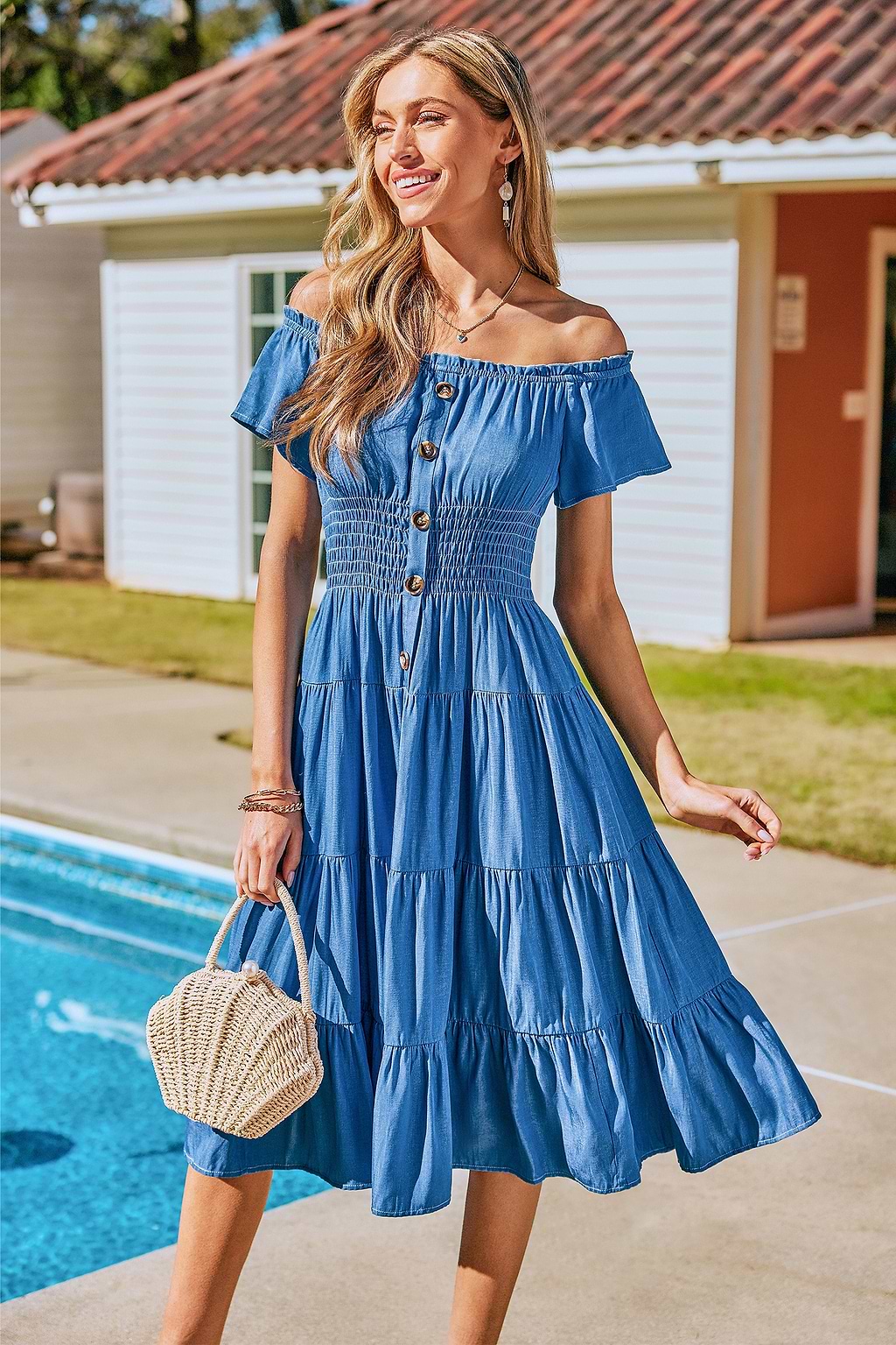 Ocean View Denim Midi Dress