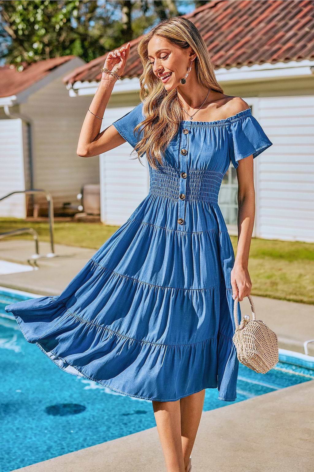 Ocean View Denim Midi Dress