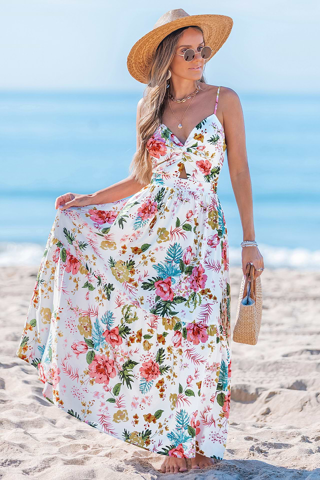 chinese dress ladies Katherine Maxi Dress  Cream & Rust Floral
