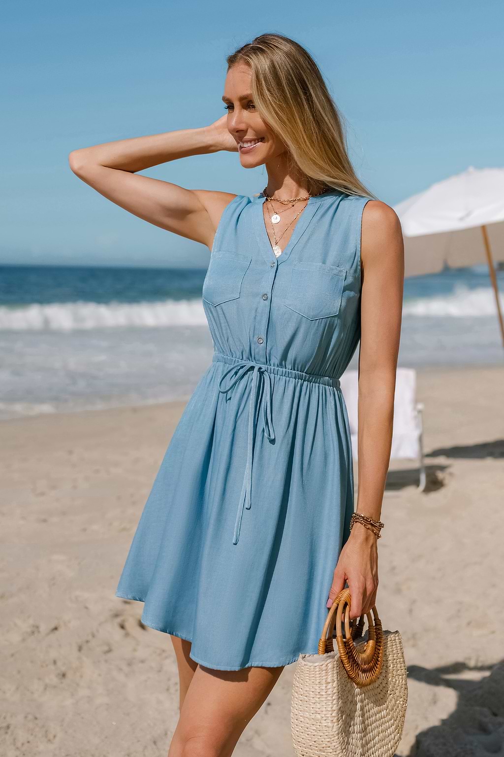 Peach Tea Blue Mini Dress