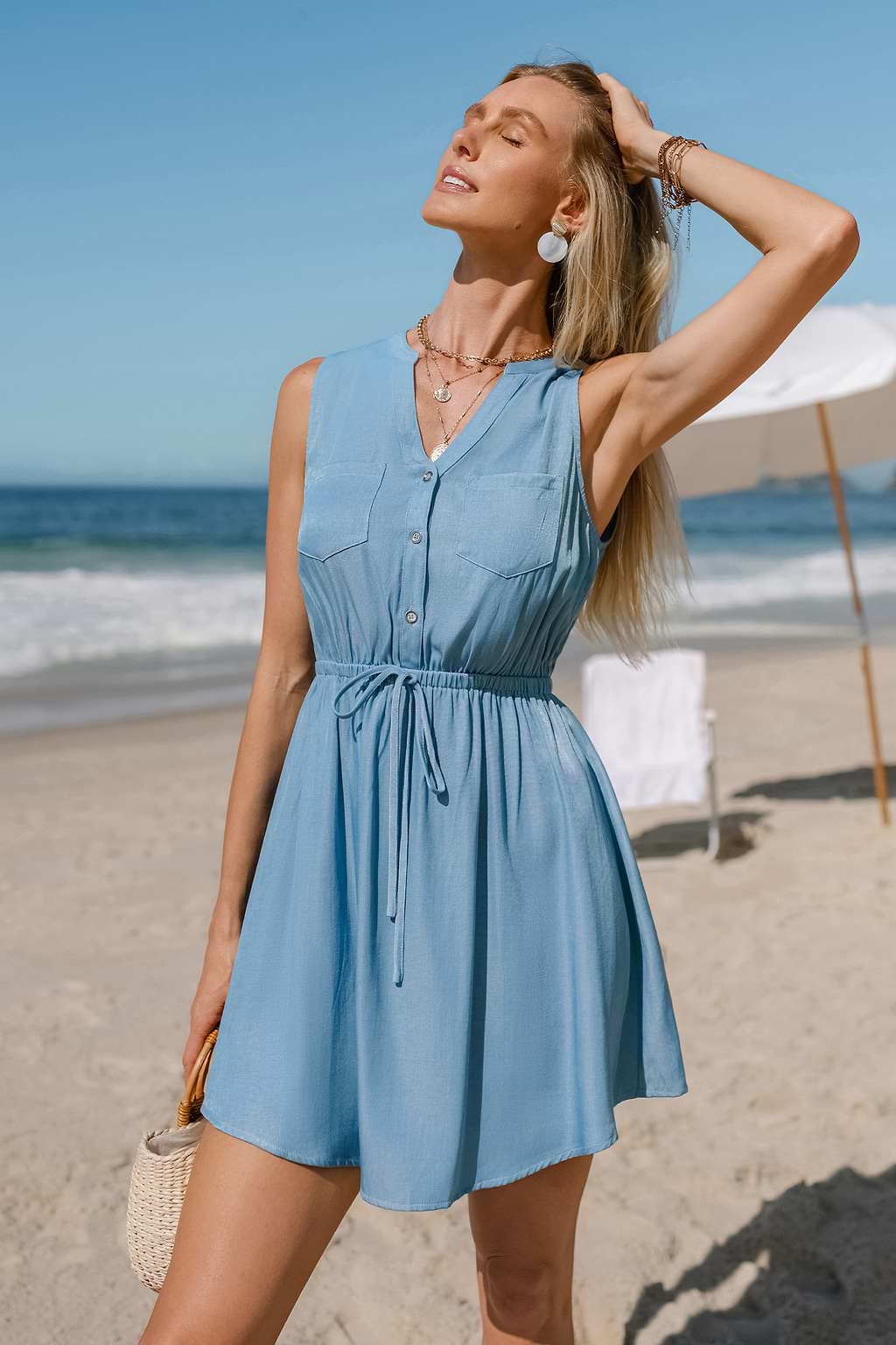 Peach Tea Blue Mini Dress