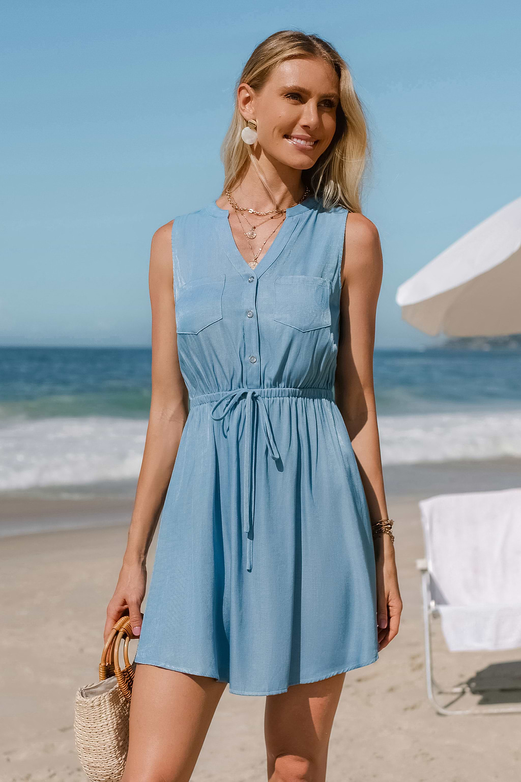 Peach Tea Blue Mini Dress