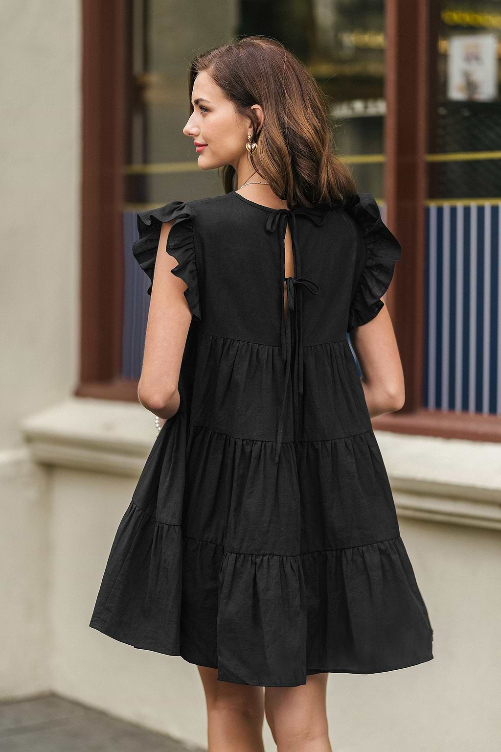 Petite Ruffles Black Mini Dress