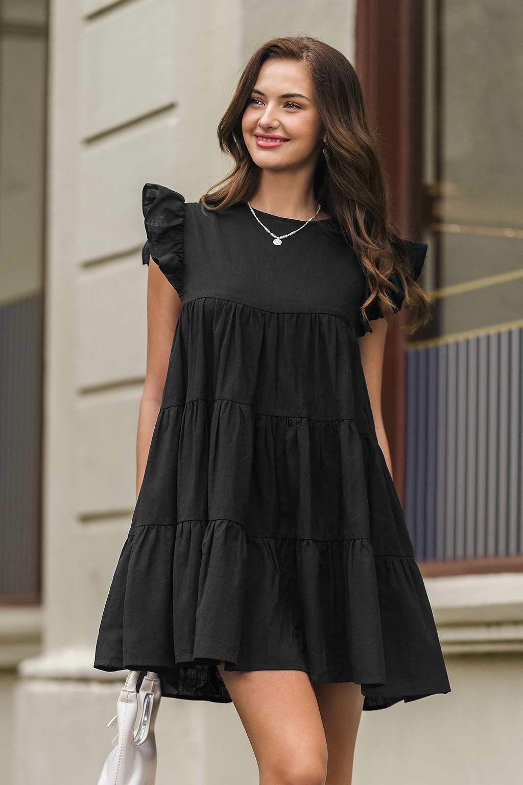 Petite Ruffles Black Mini Dress