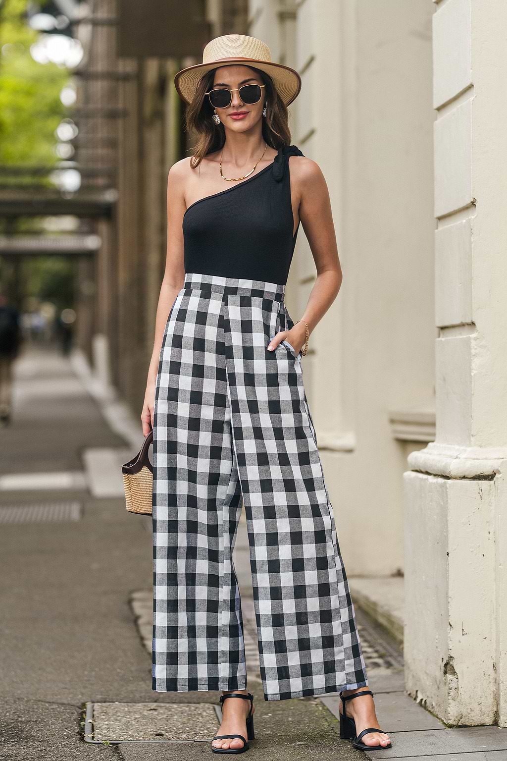 Karierter Ärmelloser Jumpsuit