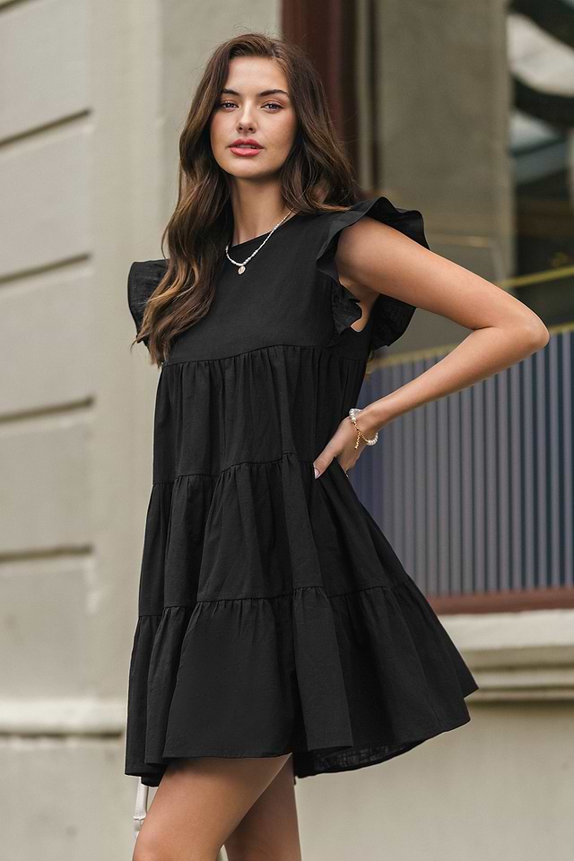 Petite Ruffles Black Mini Dress