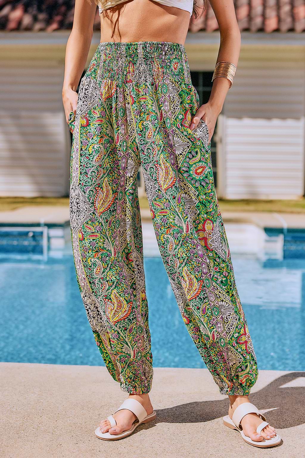 Paisley Strandshorts mit gesmoktem Bund