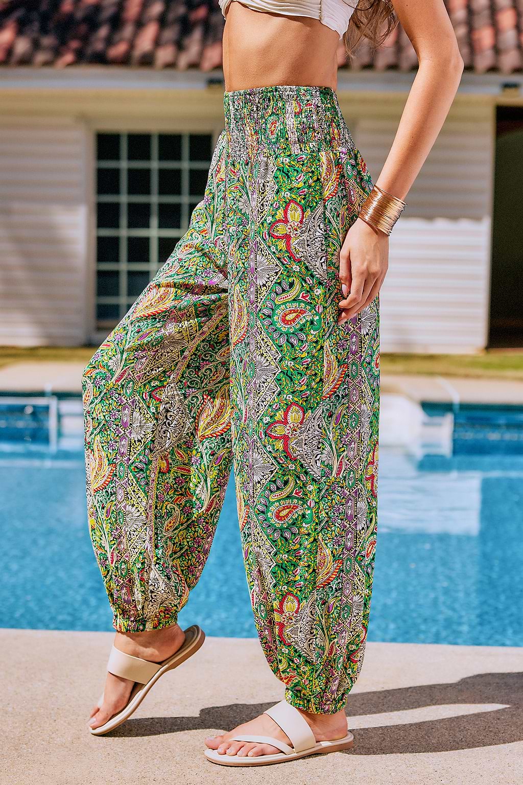 Paisley Strandshorts mit gesmoktem Bund