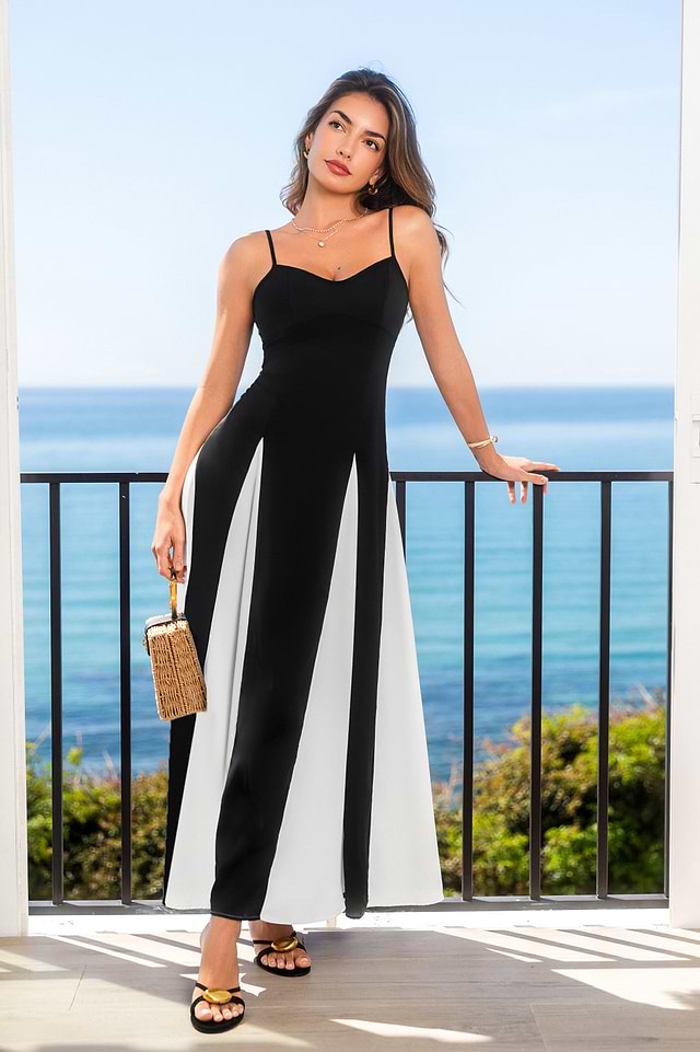 two piece black tie dress Two-Toned Maxi Zendaya Is the Kween SCV021327_G while the bodice and Size:Size 30W