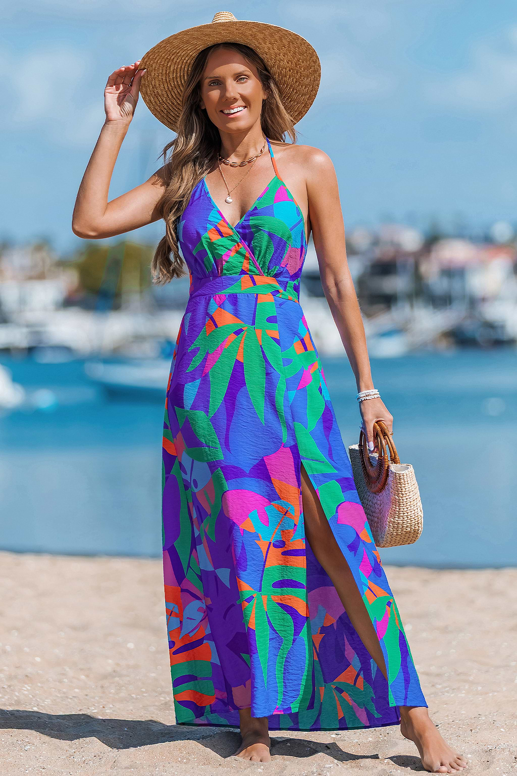 Crushed Ruby Tropical Maxi Dress