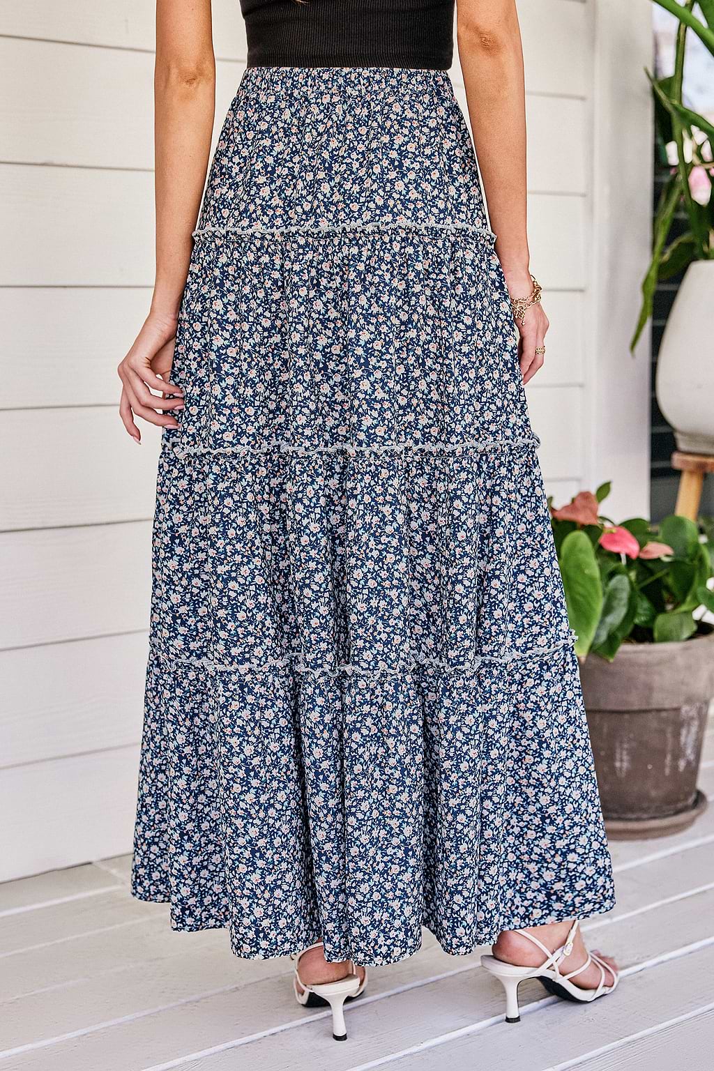 Frilly Fleur Floral Maxi Skirt