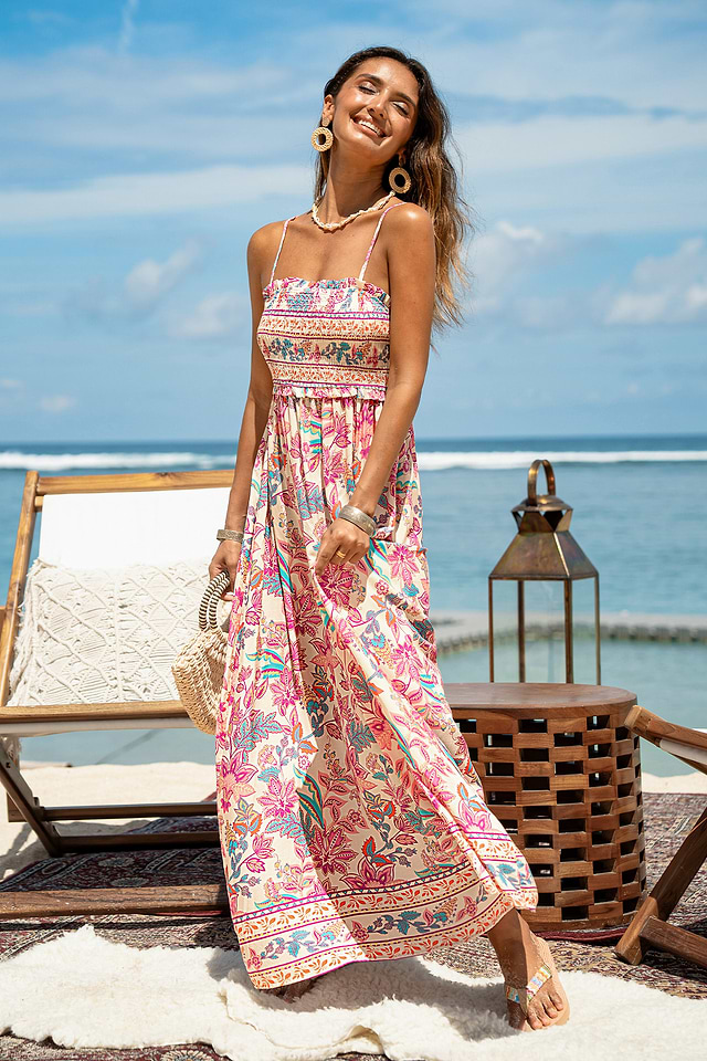 Papaya Punch Floral Maxi Dress - Pink,L