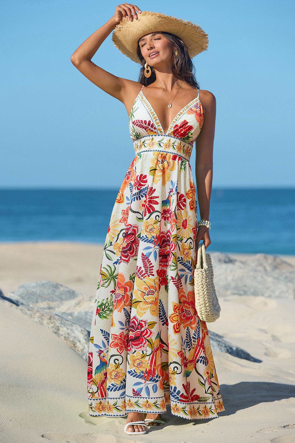 Vibrant Oasis Tropical Maxi Dress