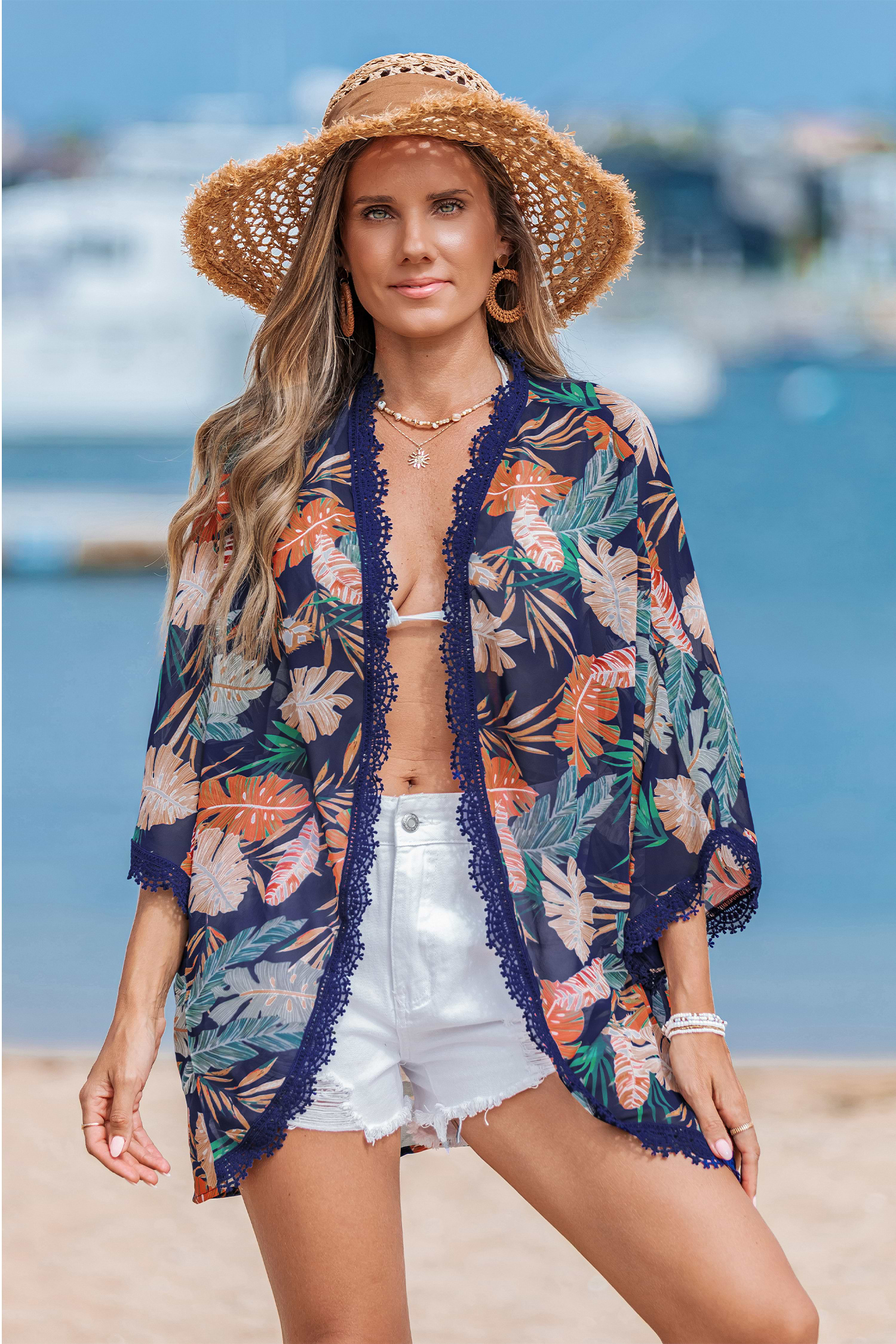 ティナアクア　3つ Tiki Bar Floral Print Cover-Up Kimono