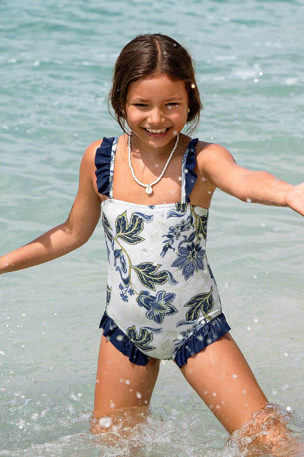 Maillot de bain une pièce floral col carré volants